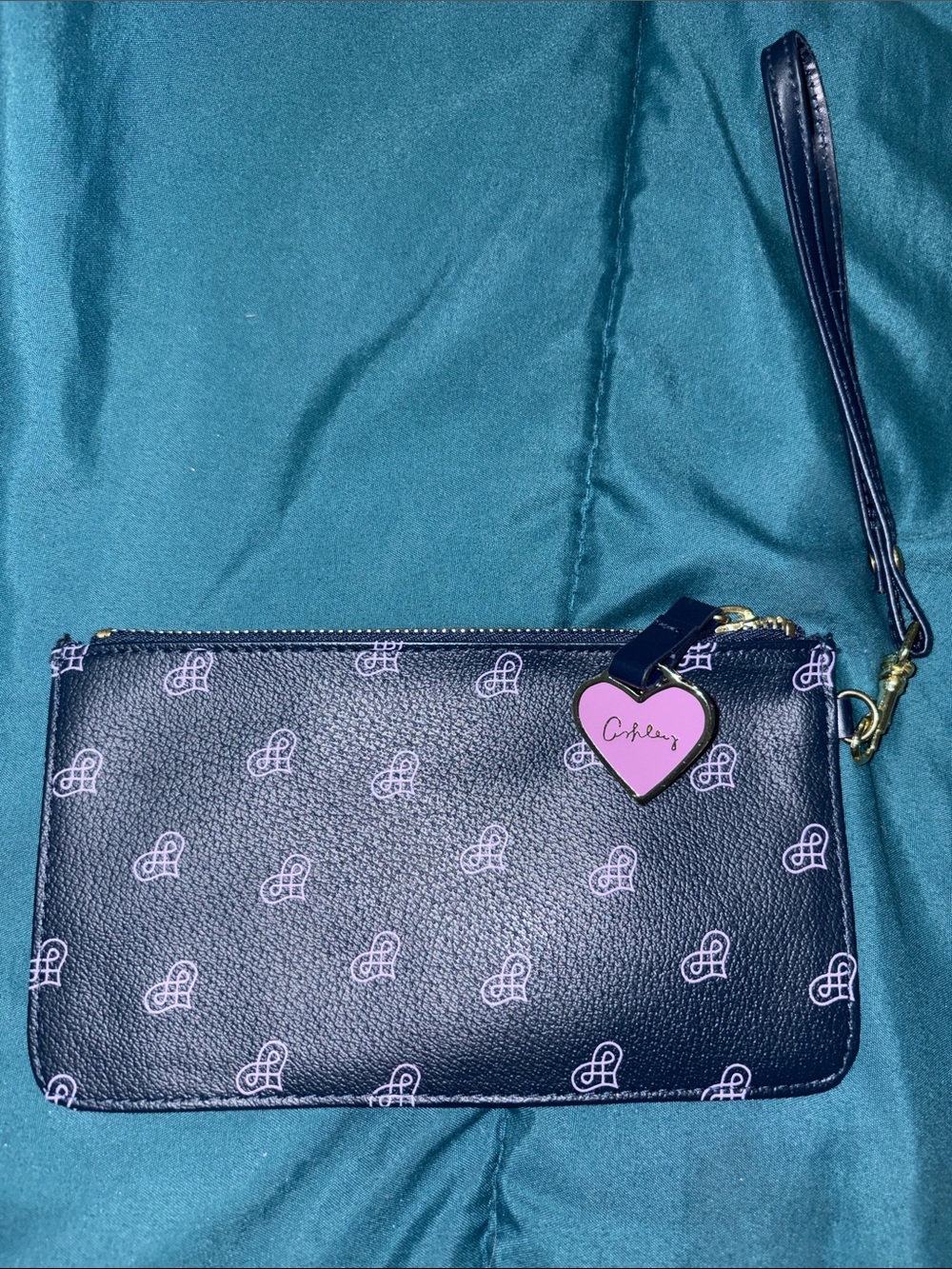 Ashley Judd - Navy Wristlet with Pink Heart Charm